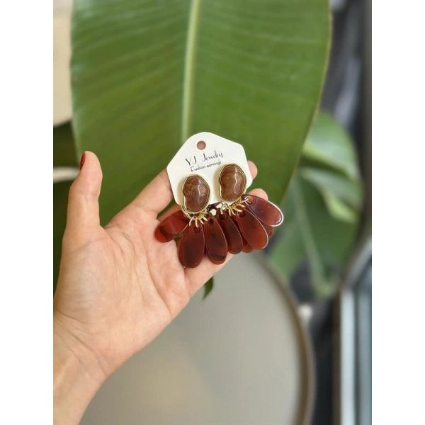 biçomi Sallantılı Taşlı Küpe - Bordo