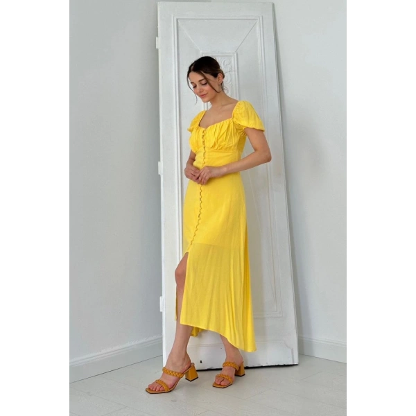 Biçomi Sarı Prenses Yaka Elbise