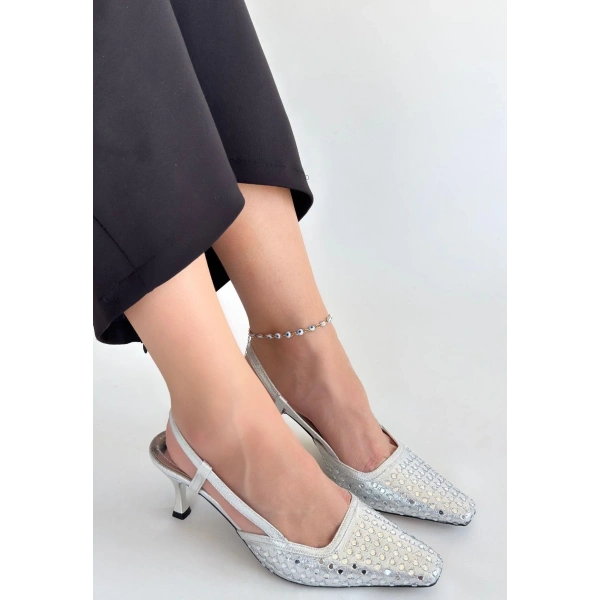 BİÇOMİ Sione Gümüş Cilt Topuklu Ayakkabı