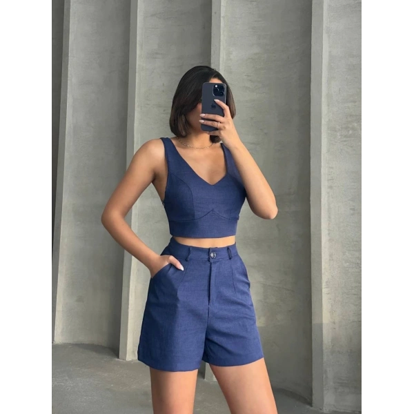 BİÇOMİ Şortlu keten takım s255014