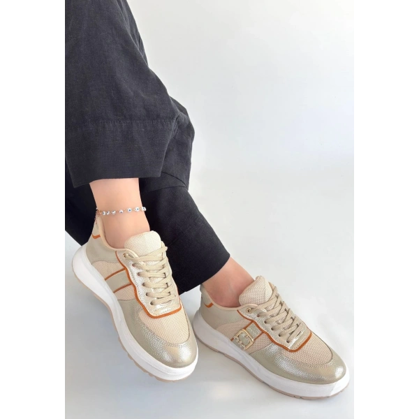 BİÇOMİ Tanwe Bej Cilt Bağcıklı Spor Ayakkabı