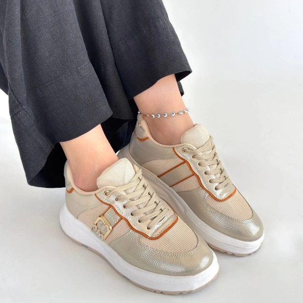 BİÇOMİ Tanwe Bej Cilt Bağcıklı Spor Ayakkabı