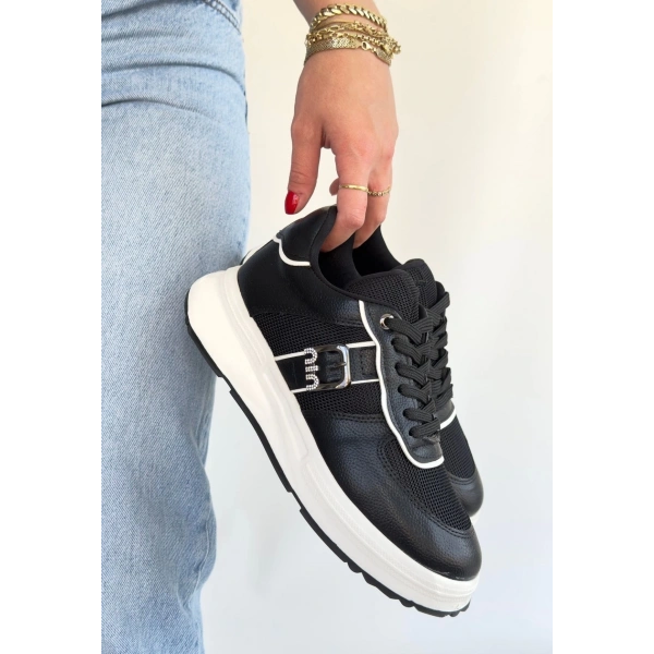 BİÇOMİ Tanwe Siyah Cilt Bağcıklı Spor Ayakkabı