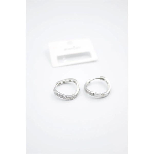 biçomi Taşlı Halka Küpe - Gümüş