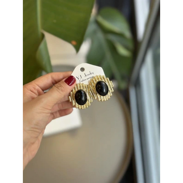 biçomi Taşlı Küpe - Siyah