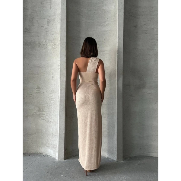 BİÇOMİ Tek omuz pliseli elbise
