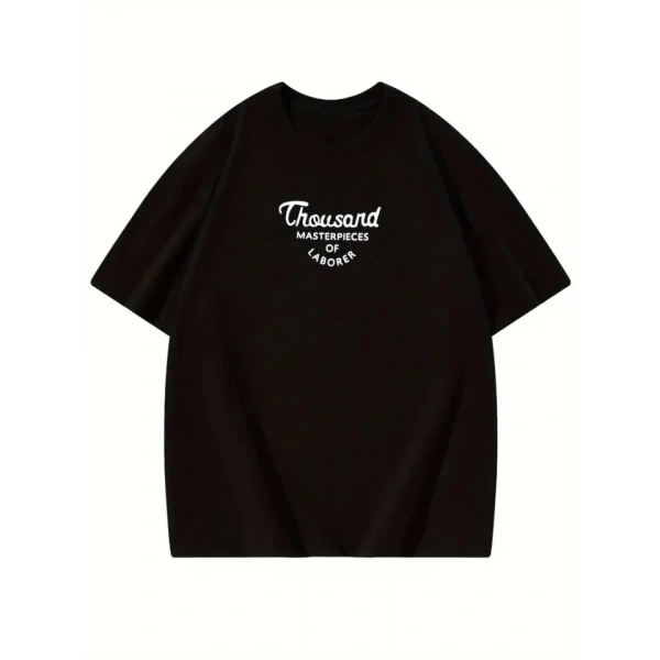 Biçomi Thousand Baskılı Oversize Bisiklet Yaka T-shirt - Siyah