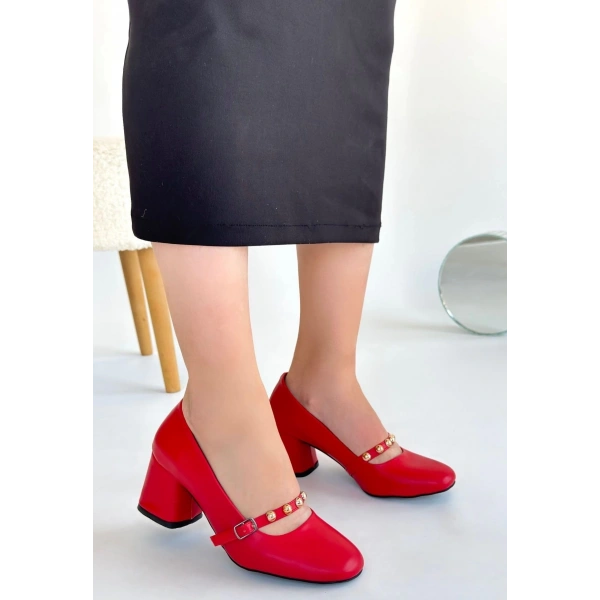 BİÇOMİ Tino Kırmızı Cilt Topuklu Ayakkabı