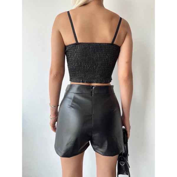 BİÇOMİ Tokalı deri şort siyah s24444