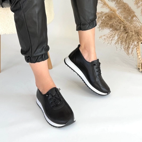 BİÇOMİ Tone Siyah Cilt Bağcıklı Spor Ayakkabı