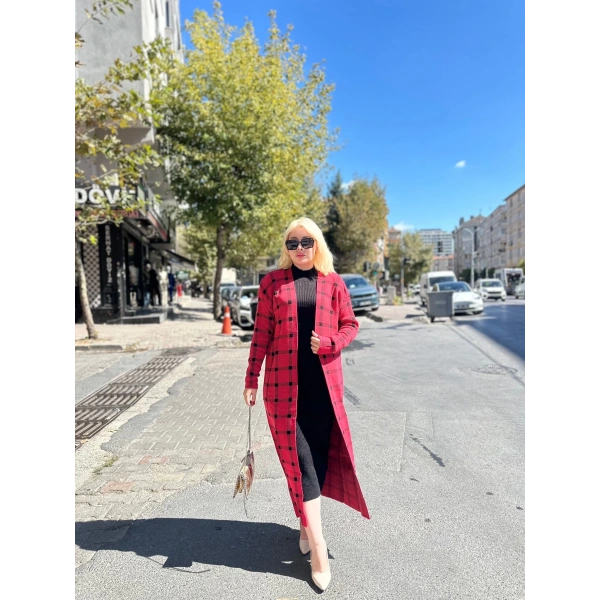 BİÇOMİ Triko Hırka elbise ikili takım kırmızıSiyah