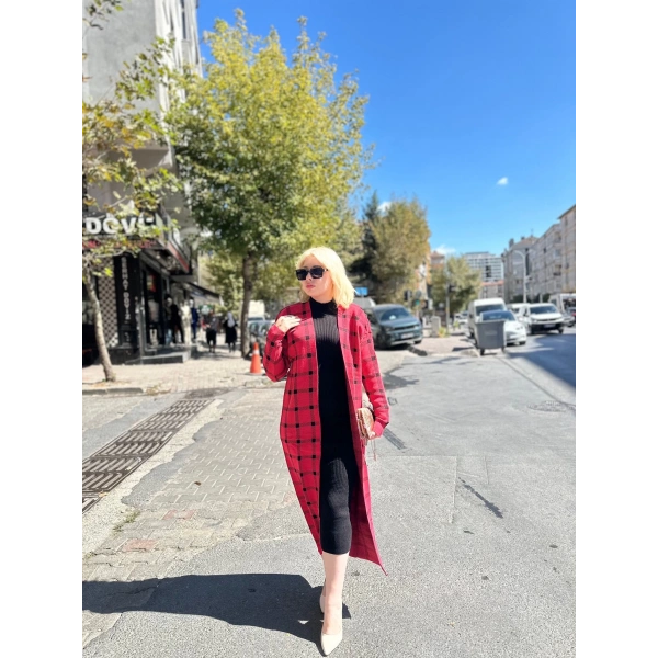 BİÇOMİ Triko Hırka elbise ikili takım kırmızıSiyah