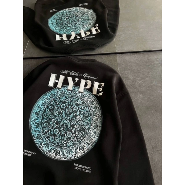 Biçomi Üç İplik Bisiklet Yaka Baskılı SweatShirt - Siyah