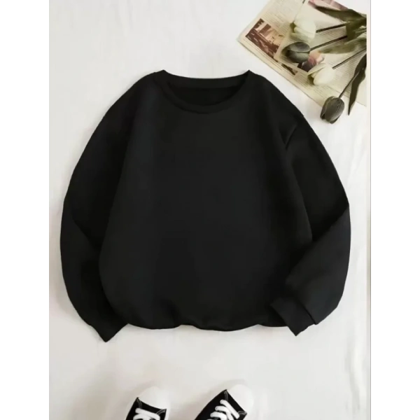 Biçomi Üç İplik Biskilet Yaka Basic SweatShirt - Siyah
