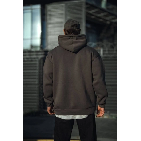 Biçomi Üç İplik Penye Kapşonlu Basic SweatShirt - Antrasit