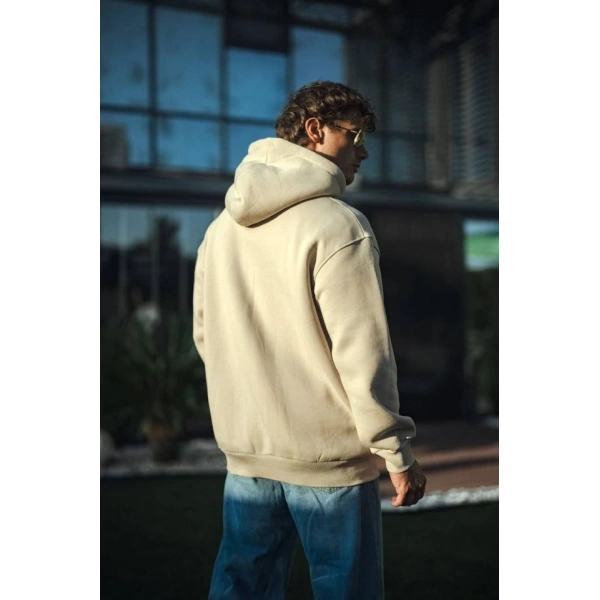 Biçomi Üç İplik Penye Kapşonlu Basic SweatShirt - Bej