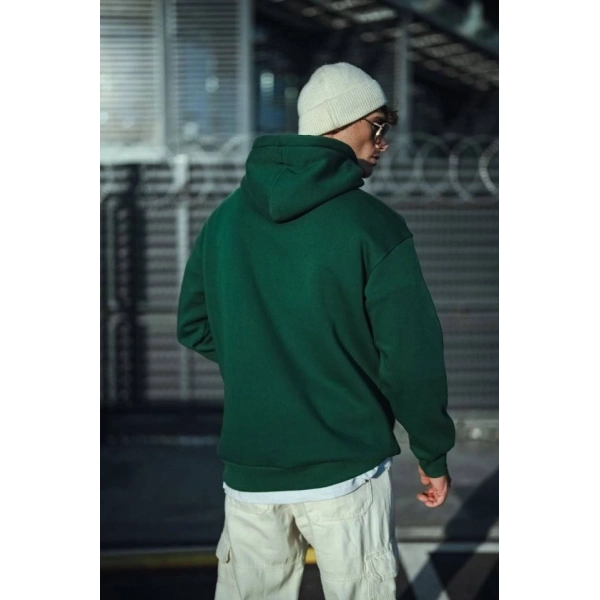Biçomi Üç İplik Penye Kapşonlu Basic SweatShirt - Haki