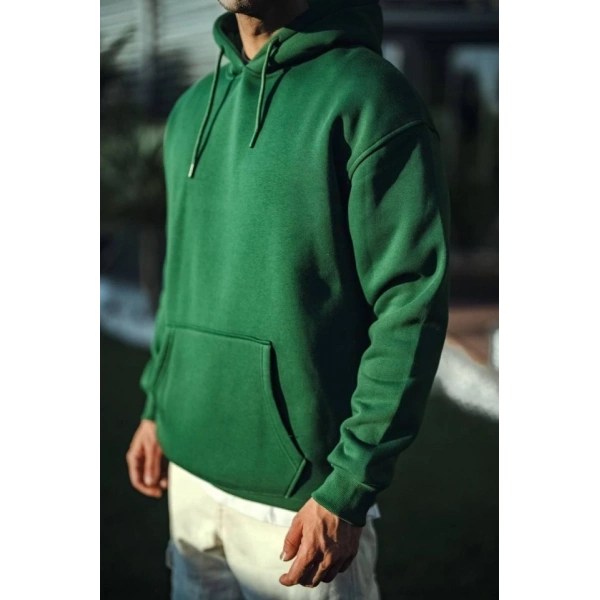 Biçomi Üç İplik Penye Kapşonlu Basic SweatShirt - Haki