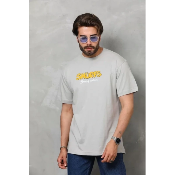 Biçomi Unisex Basic Bisiklet Yaka Oversize T-Shirt - Gri