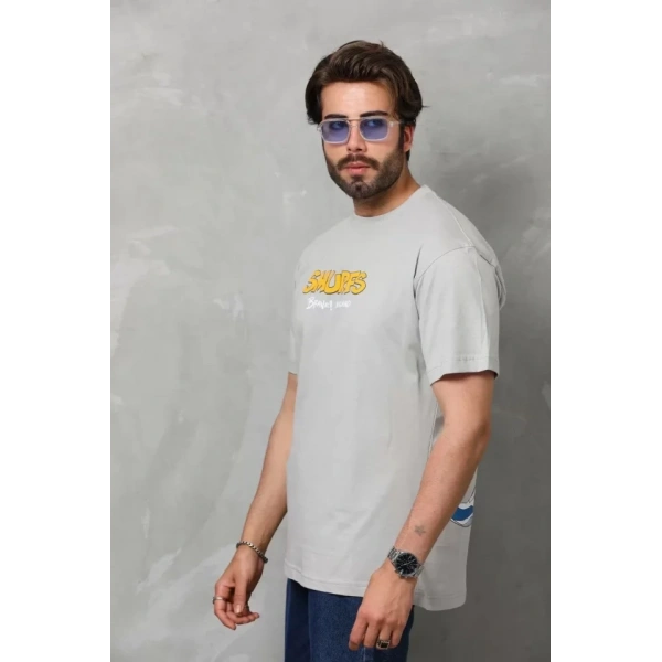 Biçomi Unisex Basic Bisiklet Yaka Oversize T-Shirt - Gri