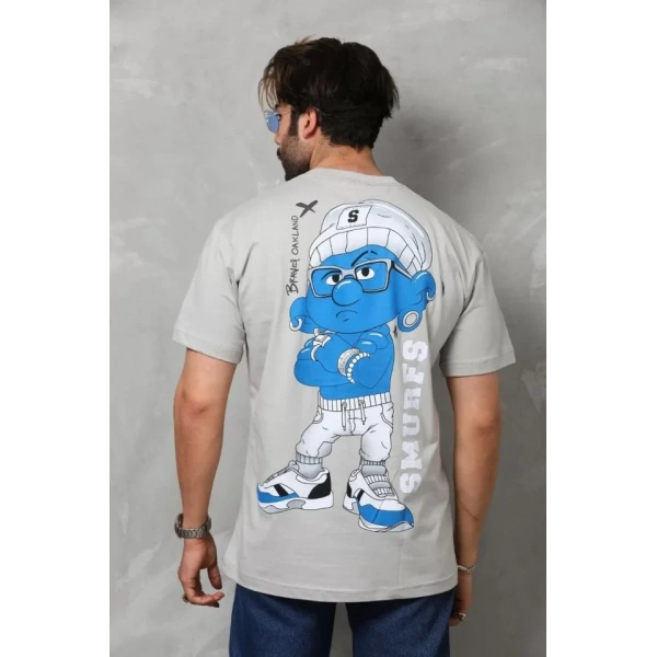Biçomi Unisex Basic Bisiklet Yaka Oversize T-Shirt - Gri