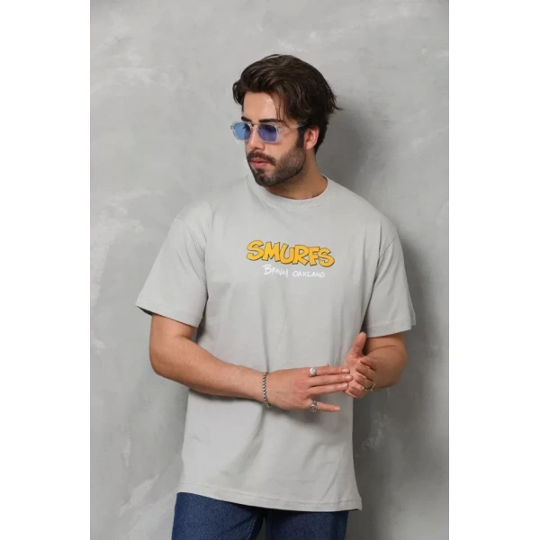 Biçomi Unisex Basic Bisiklet Yaka Oversize T-Shirt - Gri