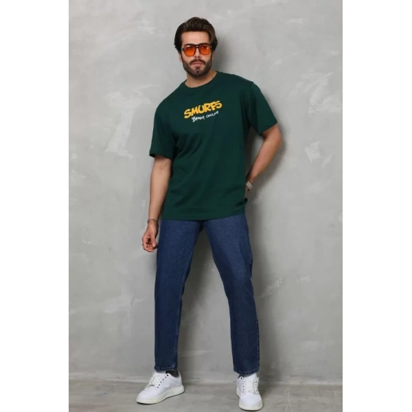 Biçomi Unisex Basic Bisiklet Yaka Oversize T-Shirt - Yeşil