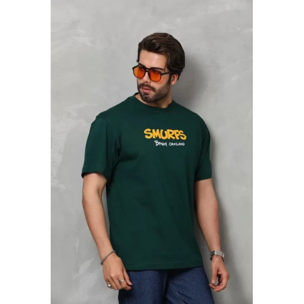 Biçomi Unisex Basic Bisiklet Yaka Oversize T-Shirt - Yeşil
