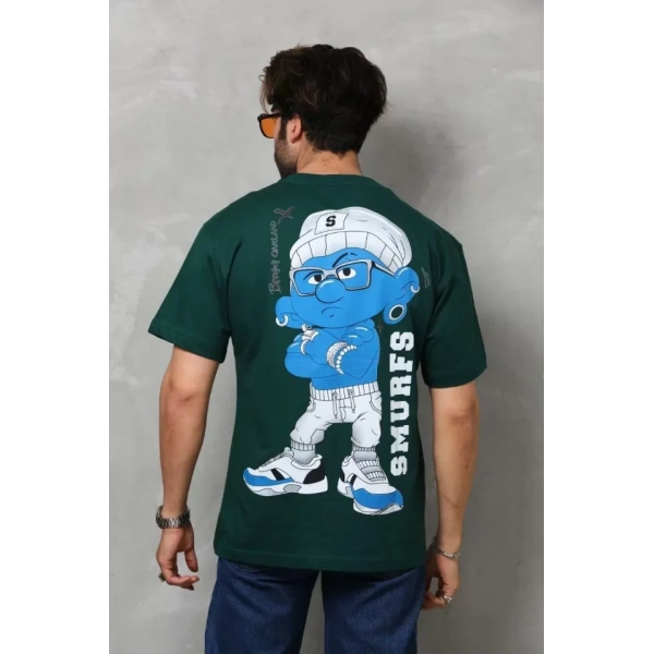 Biçomi Unisex Basic Bisiklet Yaka Oversize T-Shirt - Yeşil