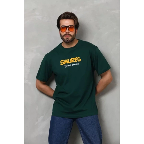 Biçomi Unisex Basic Bisiklet Yaka Oversize T-Shirt - Yeşil