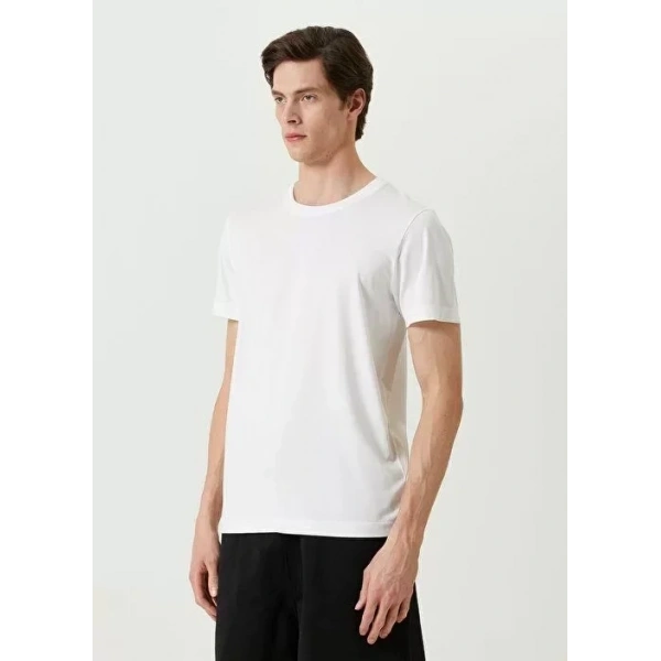 Biçomi Unisex Basic Bisiklet Yaka Regular T-Shirt - Beyaz