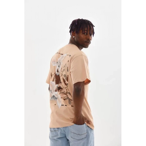 Biçomi Unisex Baskılı Oversize T-Shirt - Bej