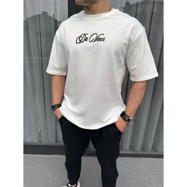 Biçomi Unisex Baskılı Oversize T-Shirt - Beyaz