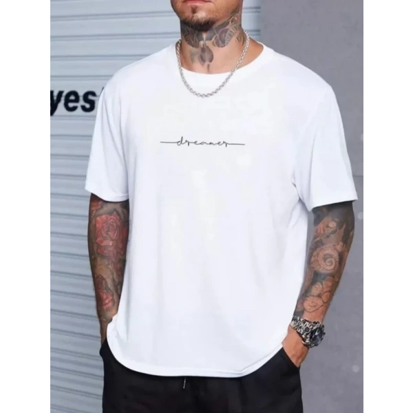 Biçomi Unisex Baskılı Oversize T-Shirt - Beyaz