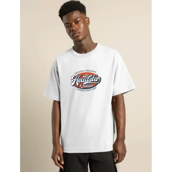 Biçomi Unisex Baskılı Oversize T-Shirt - Beyaz