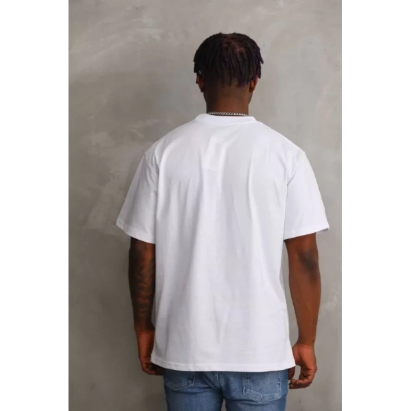 Biçomi Unisex Baskılı Oversize T-Shirt - Beyaz