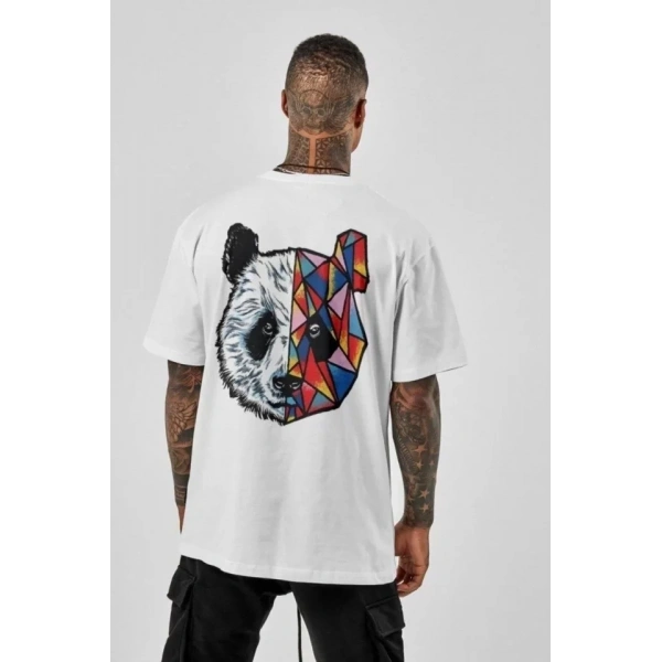 Biçomi Unisex Baskılı Oversize T-Shirt - Beyaz
