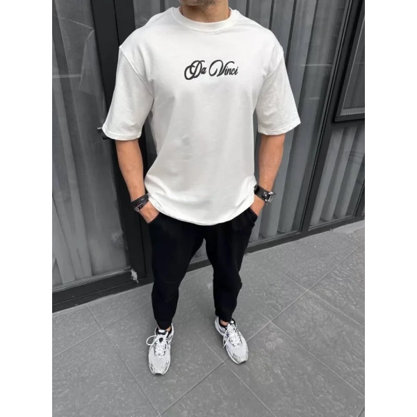 Biçomi Unisex Baskılı Oversize T-Shirt - Beyaz