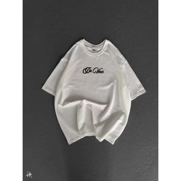 Biçomi Unisex Baskılı Oversize T-Shirt - Beyaz