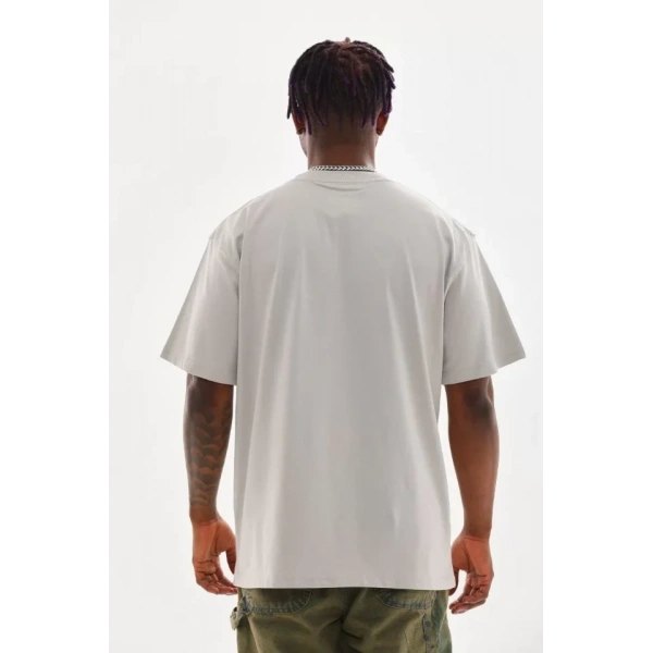 Biçomi Unisex Baskılı Oversize T-Shirt - Gri