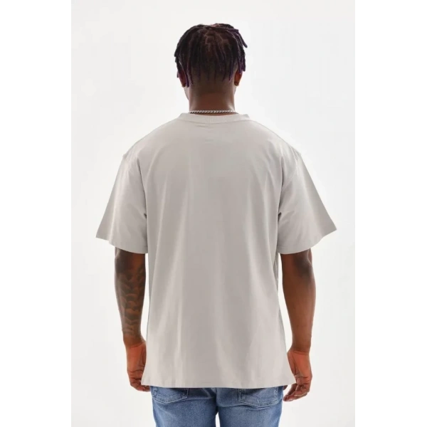 Biçomi Unisex Baskılı Oversize T-Shirt - Gri