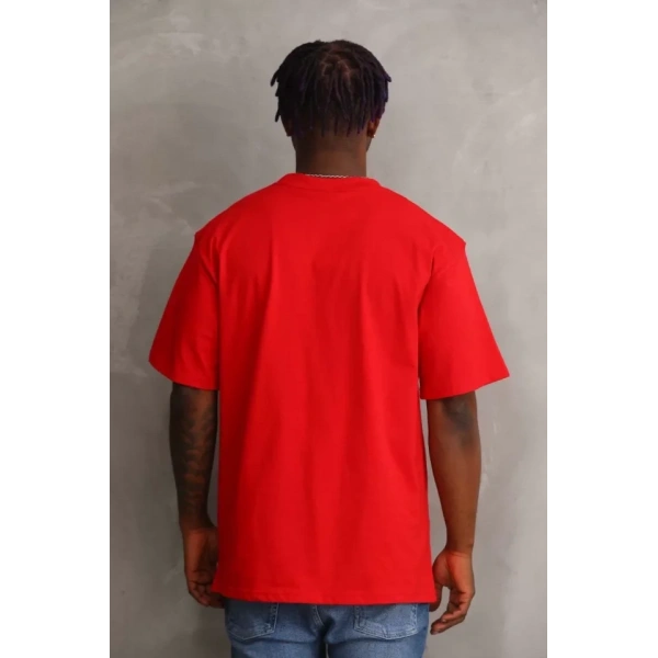 Biçomi Unisex Baskılı Oversize T-Shirt - Kırmızı