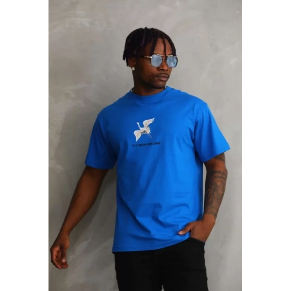 Biçomi Unisex Baskılı Oversize T-Shirt - Mavi