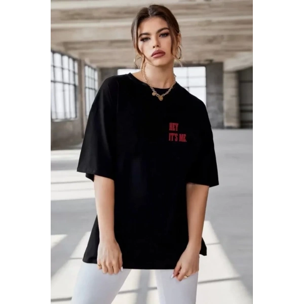 Biçomi Unisex Baskılı Oversize T-Shirt - Siyah