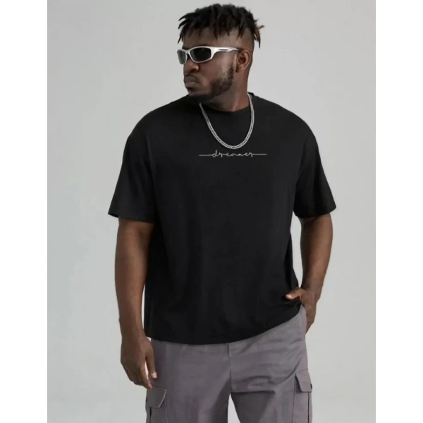 Biçomi Unisex Baskılı Oversize T-Shirt - Siyah