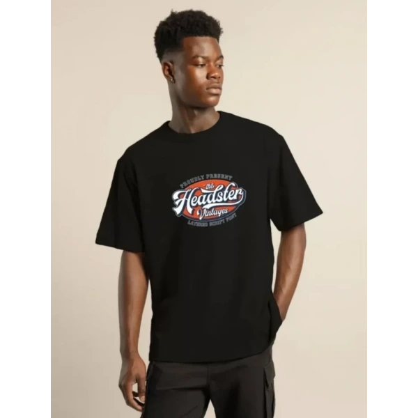 Biçomi Unisex Baskılı Oversize T-Shirt - Siyah