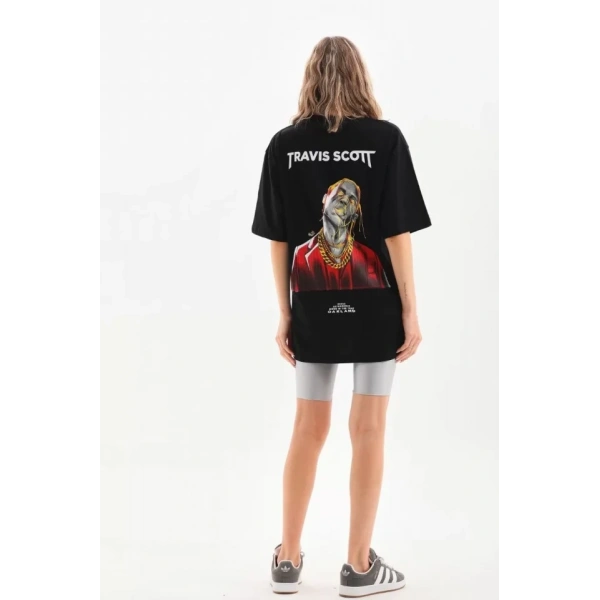 Biçomi Unisex Baskılı Oversize T-Shirt - Siyah