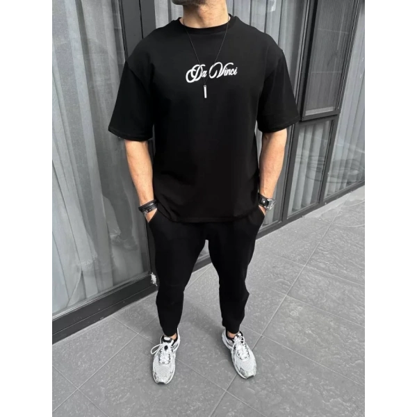 Biçomi Unisex Baskılı Oversize T-Shirt - Siyah