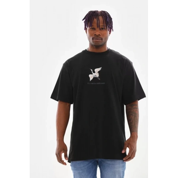 Biçomi Unisex Baskılı Oversize T-Shirt - Siyah