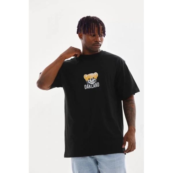 Biçomi Unisex Baskılı Oversize T-Shirt - Siyah
